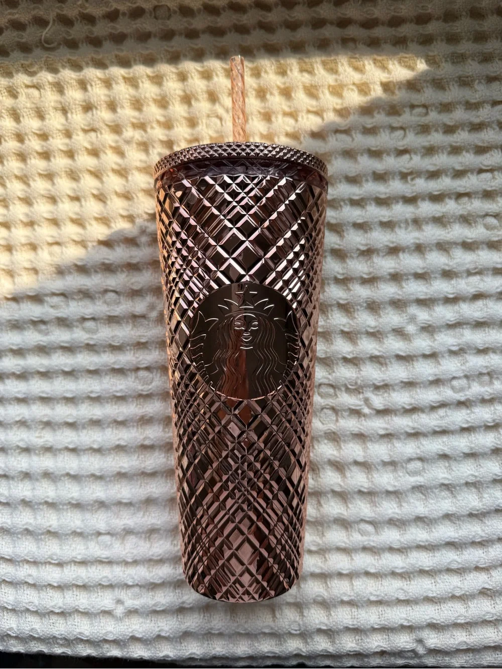 Starbucks 24oz Rose Gold Textured Diamond Tumbler